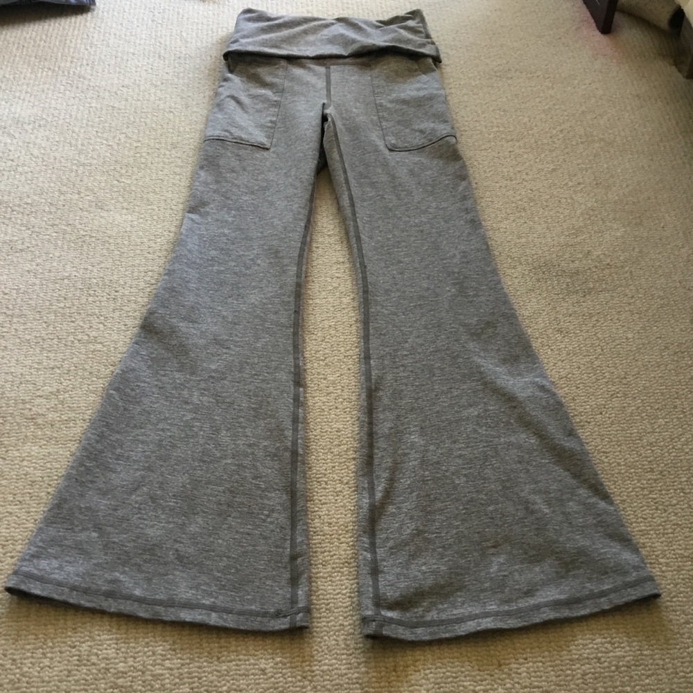 aerie Gray Fold-Over Waist Flare Sweatpants